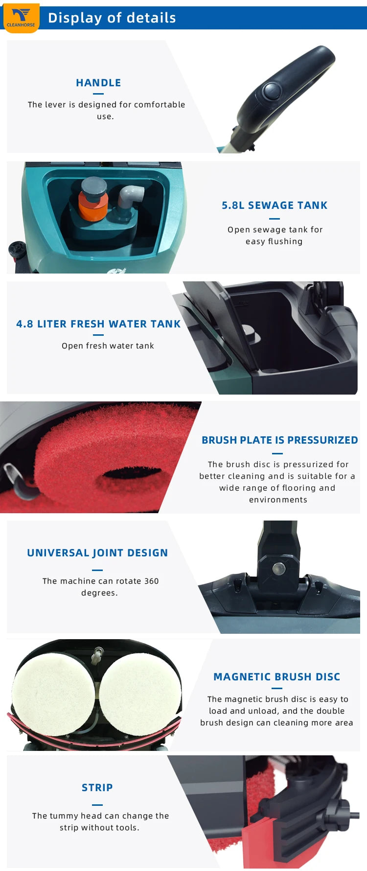 Best price CleanHorse electric mini automatic steering commercial floor scrubber polisher dryer