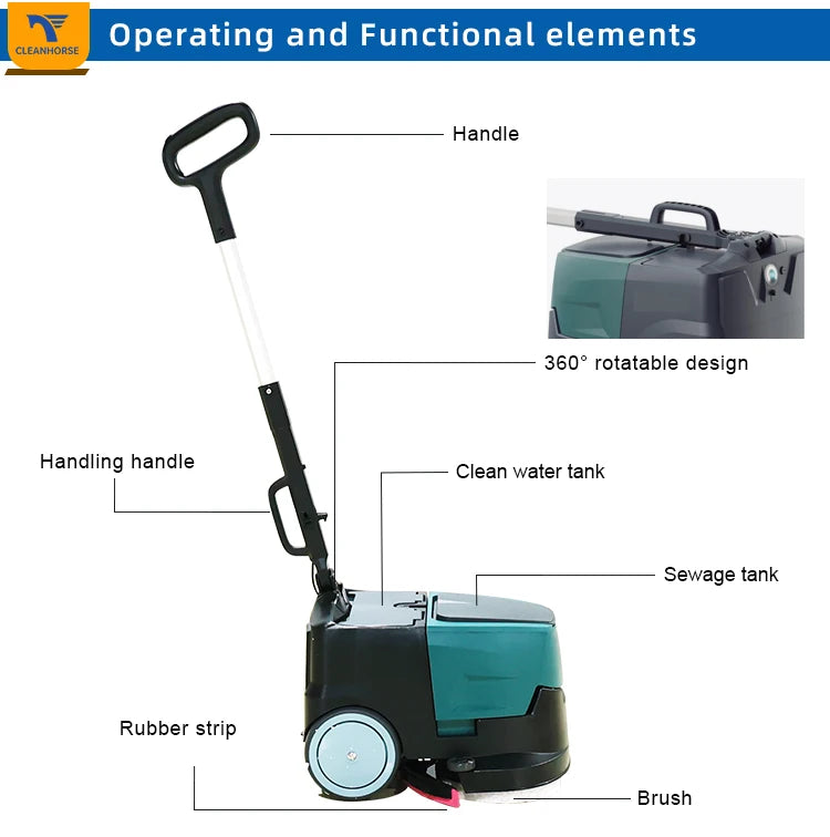 Best price CleanHorse electric mini automatic steering commercial floor scrubber polisher dryer